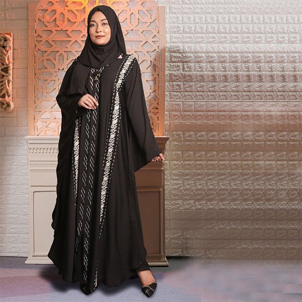 Black Color Abaya with Embroidery Lace & Stone Work