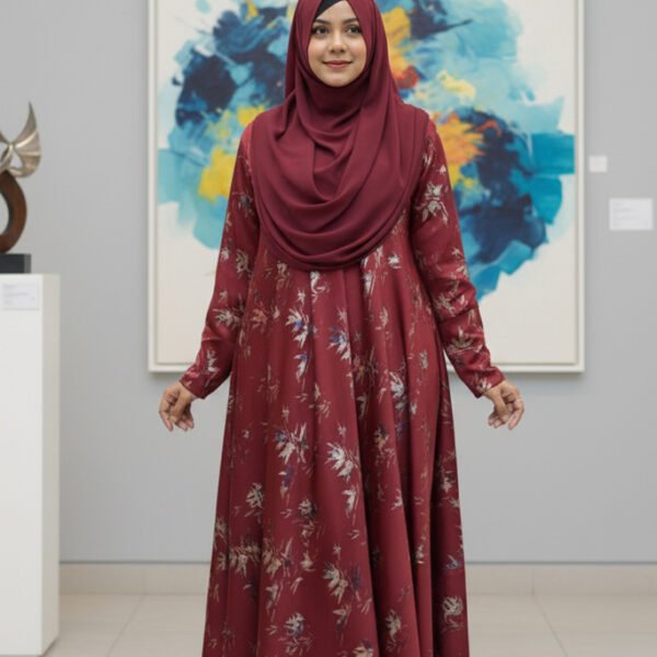 Stylish Maroon Floral Abaya Borka – Modest & Elegant Design 🌸✨