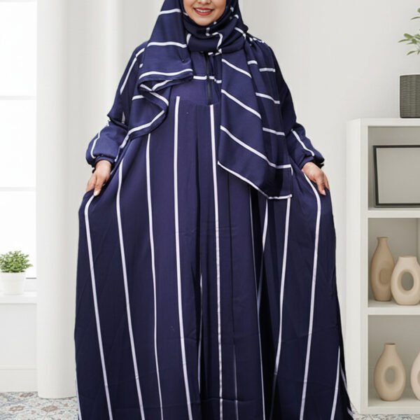 Navy Blue Striped Modest Borka Design